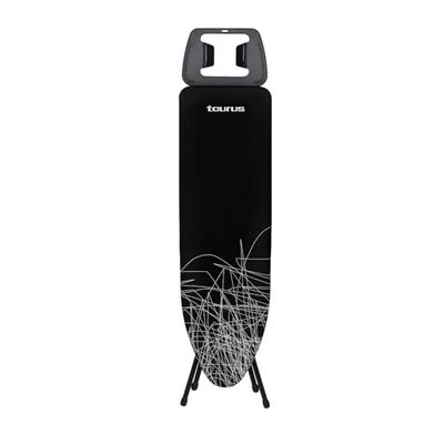 Taurus Argenta Black - Planche à repasser, 3 positions de hauteurs jusqu'à 81cm, Support pour centrale vapeur, Housse 100% coton, Dimensions 32 x 110 cm, anti-dérapeant
