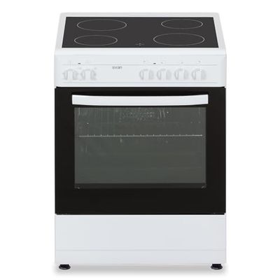 Svan Cocina Eléctrica con Horno Eléctrico 56L, 4 Zonas de Cocinado, Horno con Grill, 6 Programas de cocción, Blanco SKV4600. Acabado en Cristal negro, Eficiencia Energética Clase A