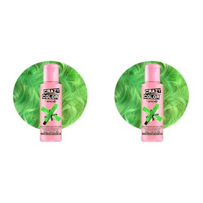 Crazy Color Vibrant Toxic UV Semi-Permanent Hair Dye. Highly Pigmented Neon Green Conditioning & Oil Nourishing Vegan Formula | No Bleach or Ammonia | 100ml (Pack of 2)
