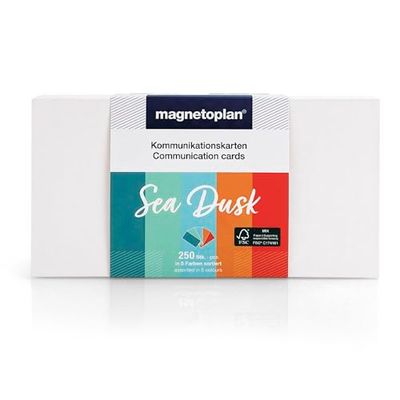 Zestaw kart komunikacyjnych magnetoplan "Sea Dusk", 20 x 10 cm, czyste karty indeksowe w 5 pastelowych kolorach, 120 g/m², 250 sztuk z papieru FSC, opakowanie bez plastiku