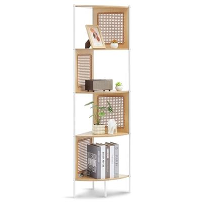 VEVOR Bibliothèque en rotin, étagère d'angle Murale à 5 Niveaux avec Cadre en métal, étagère de Rangement étroite Ouverte pour présentoir, Support pour Plantes à Fleurs, pour Cuisine, Maison, Naturel