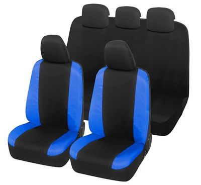 Auto Accessori Lupex Housses de siège Auto compatibles avec Panda à partir de 2012, fabriqué en Italie, Tissu Polycoton, Ensemble Complet (Noir, Bleu Royal, 01 - Dossier arrière Entier)