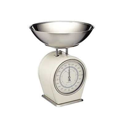 KitchenCraft Living Nostalgia Balança mecânica de cozinha, balança tradicional de inspiração vintage, acessórios para assar e cozinhar, 4 kg (8 lbs) - creme antigo