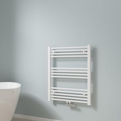 EMKE Toallero Baño Radiador, 75 x 60 cm, Tubo Redondo, Blanco, secador de Toallas con conexión Central, radiador secador de Toallas de Agua Caliente