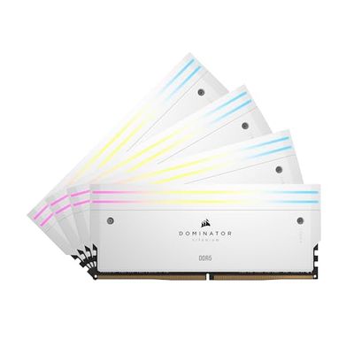 CORSAIR Dominator Titanium RGB DDR5 RAM 64GB (4x16GB) DDR5 6400MHz CL32 Intel XMP Mémoire Informatique Compatible iCUE - Blanc (CMP64GX5M4B6400C32W)