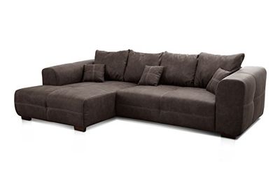 CAVADORE Big Sofá Mave Ricco/Big Sofá em design moderno em imitação de pele/inclui almofadas e/287 x 69 x 108 cm (BxHxT)/microfibra antracite