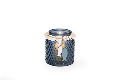 Excelsa Candle Holder, Glass Wood, Azure, Diametro cm 8