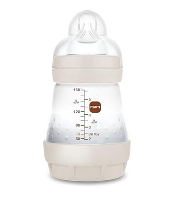 MAM Anti-kolik flaska för nyfödda, 0-2 månader, 160 ml, med spen, 1 långsam silikonflöde, lätt att ta emot, självsteriliserande och lätt att rengöra, lätt att starta anti-kolik, neutro