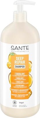 Sante Naturkosmetik Deep Repair Shampoo Squalan + complesso proteico triplo strato Shampoo vegano per capelli morbidi e lucenti, ripara i capelli secchi e danneggiati, 950 ml