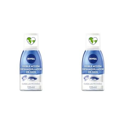NIVEA Desmaquillador de Ojos Doble Acción (1 x 125 ml), líquido desmaquillante para el contorno de ojos sensible, limpieza facial rápida y suave (Paquete de 2)