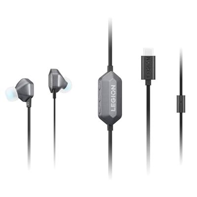 Lenovo Auriculares De Tapón Legion E510 7.1 RGB Gaming. Sonido Envolvente 7.1, Alta Resolución, Puerto USB-C, Micrófono Incluído, Botón LED RGB (Control Volúmen, Play/Pausa, Silenciar) Gris Tormenta