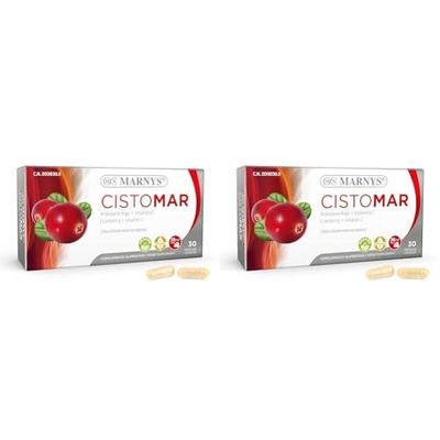 Cistomar Cápsulas de Arándano Rojo - Favorece el Bienestar del tracto Urinario - Con arándano rojo, fructooligosacáridos, Vitamina C, 30 cápsulas (Paquete de 2)