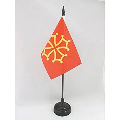 AZ FLAG - French Province of Languedoc Table Flag 4'' x 6'' - Province of Languedoc Office Flag 100% Polyester 15 x 10 cm - Mini Desk Flag with 10'' Pole and Black Plastic Base