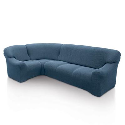 FAVERTI Elastische hoekbankhoes | hoekbank van 3,4 tot 5,4 m | model Novelle | hemelsblauw | kwaliteitsbescherming van jacquard-stof en katoengevoel
