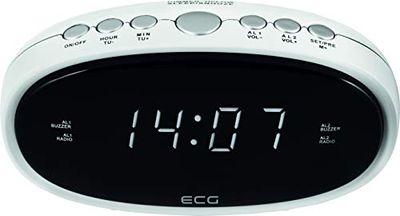 ECG RB 010 White wekker - FM tuner; 10 voorkeuzen; digitale klok/wekker; wekken door radio/wekker; functie opgeruimde wektijd; uitschakel-timer wit