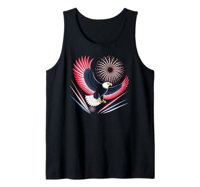 Bandiera americana Colori Aquila e fuochi d'artificio 4 luglio Canotta