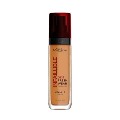 L'Oréal Paris Liquid Foundation, Full Coverage, Lasting Wear, With Vitamin C and SPF 25, Infallible 32H Fresh Wear, 330 Hazelnut