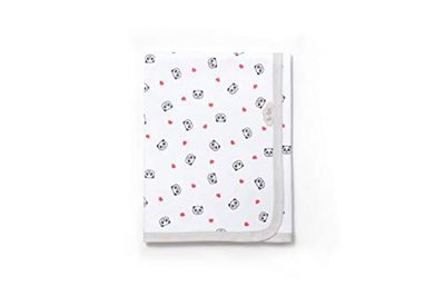 Ti TIN | Nids d’Ange (Lange) en Maille pour Bébé, 80x80 cm | 100% Coton - Lange Doux, Absorbant et Multifonction - Motif Panda et Coeur - Couleur Beige et Rouge - 180gr/m²