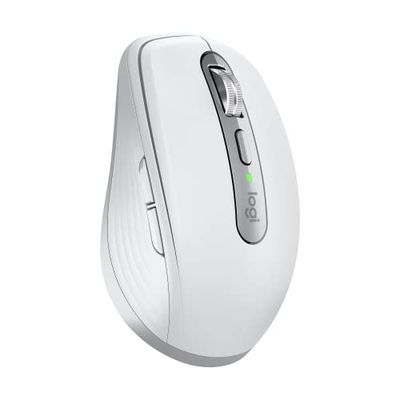 Logitech MX Anywhere 3S Compact draadloze muis, snel scrollen 8K DPI volgt op elke ondergrond, stille kliks, instelbare knoppen, USB-C, Bluetooth, Windows PC, Linux, Chrome, Mac - Lichtgrijs