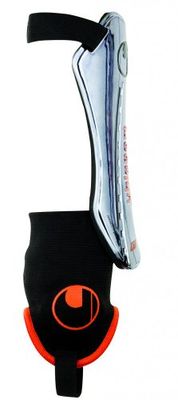 Uhlsport Tri Plate Chrome with Removable Bandage Protège tibias Argent Metal/Noir/Orange S