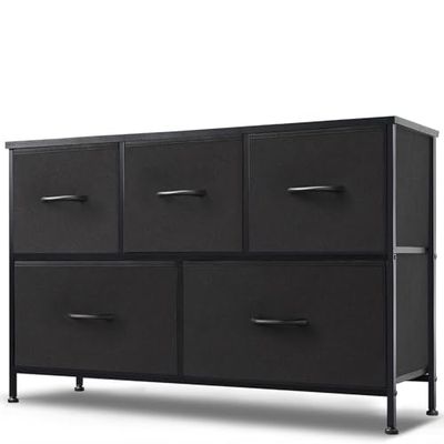 DUMOS Cassettiera con cassetti, cassettiere e credenze adatte per camera da letto, cassettiera con 5 cassetti, cassettiera in tessuto con robusto telaio in acciaio, ideale per camera da letto,