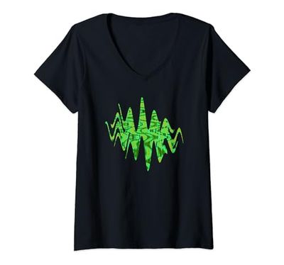 Mujer Fresco Groovy Verde Lima Abstracto Retro Ondas Camiseta Cuello V