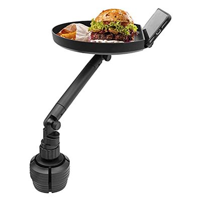 Macally - Vassoio portabevande per auto, regolabile, perfetto per mangiare in auto con fessura per il telefono e braccio girevole, organizzatore per auto