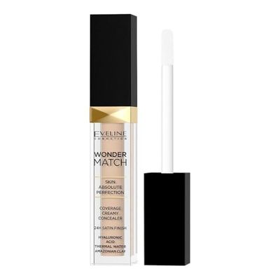Eveline Cosmetics Wonder Match Corrector líquido nº 05 Porcelain – Hidratante y antienvejecimiento con ácido hialurónico, agua termal y arcilla amazónica