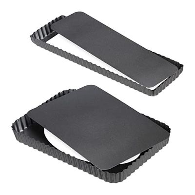 Relaxdays Moule tarte rectangulaire, lot de 2 pratique, fond amovible, antiadhésif, 31x21,5 cm et 35x11 cm, anthracite