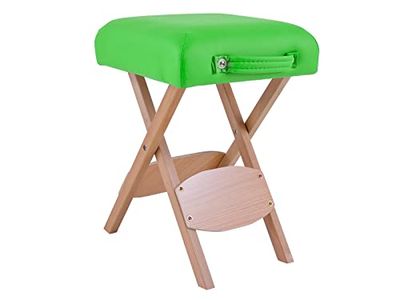 QUIRUMED Taburete Plegable de Madera con Asiento, Tapizado en Color Verde Pistacho, Multiusos, Mesa Auxiliar, Reposapiés, Polipiel, Transportable, hasta 100 kg, 33 x 33 x 48