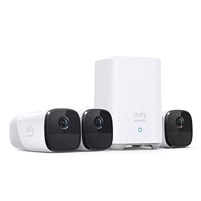 eufy Security eufyCam 2 Pro, bezprzewodowa kamera do monitoringu, kompatybilność HomeKit, rozdzielczość 2K, klasa ochrony IP67, widoczność w nocy, zestaw 3 kamer (odnowiony)