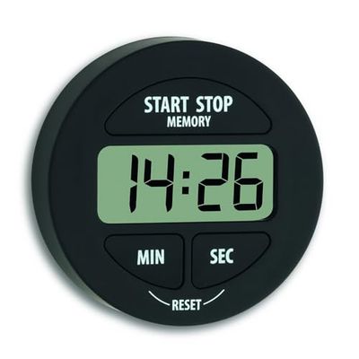 TFA Dostmann digitale timer en stopwatch, 38.2022.01, klein en handig, magnetisch, met geheugenfunctie, zwart, kunststof, (L) 55 x (B) 17 x (H) 55 mm