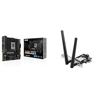 ASUS TUF GAMING B760M-PLUS II Scheda Madre Intel (LGA 1700) mATX, DDR5, slot PCIe 5.0, 3 PCIe 4.0 M.2, + Adattatore Tri Band BE6500 PCI-E WiFi 7 (802.11be), Bluetooth 5.4, WPA3 Network Security