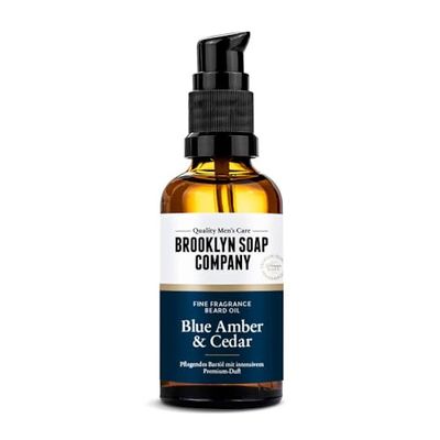 Brooklyn Soap Company, Aceite para barba de 50 ml, color azul ámbar y cedro, para el cuidado diario de la barba, ideal como regalo para hombres