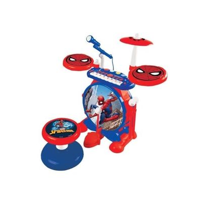 Lexibook, Spider-Man, Batterie Électronique pour Enfant, Jeu Musical, Jouet Mixte, Vrai Son de Batterie, Clavier 8 Notes, Prise pour MP3, siège Inclus, Bleu/Rouge, K610SP