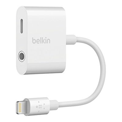 Belkin Audio + Charge Rockstar (adaptador auxiliar para iPhone/adaptador de carga para iPhone), color blanco