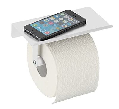 Allstar Dérouleur papier WC Walli blanc - avec tablette de rangement, Acier, 18 x 9.5 x 7.5 cm, Blanc