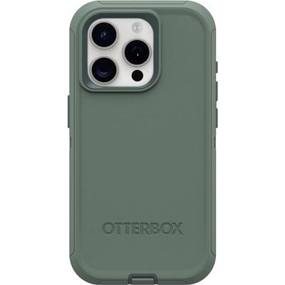 OtterBox Defender Etui do iPhone'a 15 Pro, bez ekranu, wytrzymałe i trwałe, z ochroną portów, zawiera podpórkę z klipsem do kabury, Forest Ranger, zielone
