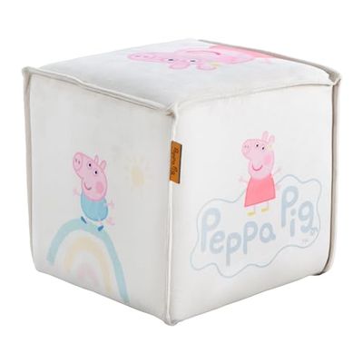 roba Taburete Infantil Peppa Pig - Cubo de Asiento para Niños y Niñas a Partir de 18 Meses - Soporta hasta 60 kg - Taburete Tapizado en Beige con Estampado de Peppa en Rosa