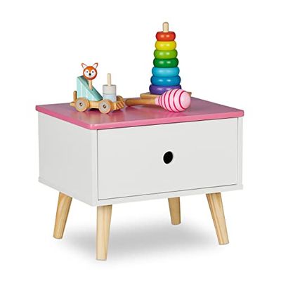 Relaxdays Table de Chevet pour Enfant, avec tiroir, HLP 31x38x30 cm, Chambre, Petite Commode, Bois et MDF, Blanc-Rose
