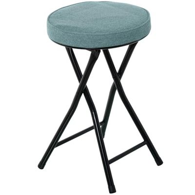 DRW Tabouret Pliable en métal et Tissu, Noir et Vert, 30 x 30 x 49 cm