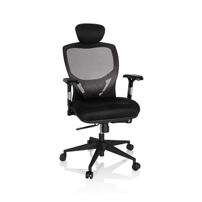 hjh OFFICE Venus Base 657130 Bureaustoel, managersstoel, netstof, zilvergrijs, ergonomische flexibele lendensteun, hoog zitcomfort, draaistoel ergonomisch, verstelbare armleuningen, bureaustoel