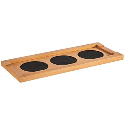 APS 11705 Planche à buffet en chêne 47 x 19 x 2 cm + 3 inserts en cuir synthétique Ø 11 cm