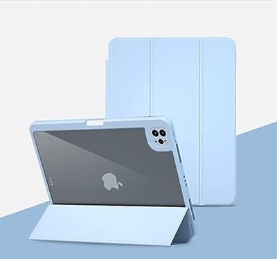 Rotating Case for iPad Pro2020 11 Inch, 2 in 1 Detachable Transparent Cover and Semi-Silicone Protective Case with Pen Holder, Lightweight Stand Cover Auto Sleep and Wake Up (Blue)
