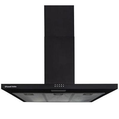 Russell Hobbs Chimney Cooker Hood 90cm T-Shaped Kitchen Extractor Fan in Black, 3 Speed Settings & LED Light Extraction & Recirculation Features, 3 x Washable Aluminium Filters RHTCH900B1B