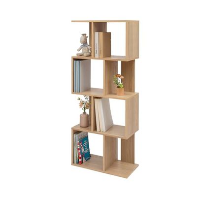 Iris Ohyama, Decoratieve boekenkast met 4 legplanken/boekenkast in S-vorm, Ontwerp, Modulare, kantoor, kamer, bibliotheek - Display Shelf - SRK-W4 - LichtBruin