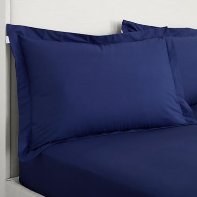Bianca Par de Fundas de Almohada Oxford de percal de algodón de 200 Hilos, Color Azul Marino