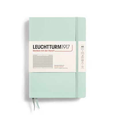 Leuchtturm1917 367261 - Carnet de notes moyen (A5), couverture rigide, 251 pages numérotées, vert menthe, quadrillé