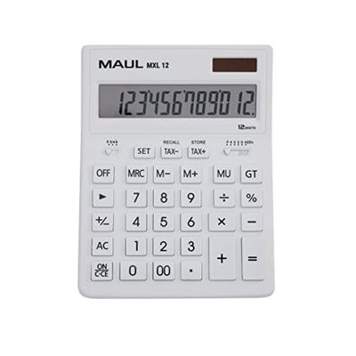 MAUL Calcolatrice commerciale MXL12, 12 cifre, con calcolo delle tasse, display angolato, grande calcolatrice da tavolo professionale, alimentato a energia solare, batteria inclusa, 20,5 x 15,5 cm,