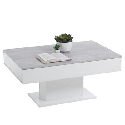 FMD Möbel, 672-002E Avola 2 salontafel, hout/beton, wit edelglans, afmetingen 100,0 x 65,0 x 45,0 cm (b x h)